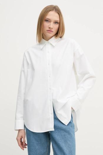 Bavlnená košeľa Calvin Klein Jeans dámska, béžová farba, voľný strih, s klasickým golierom, J20J224858