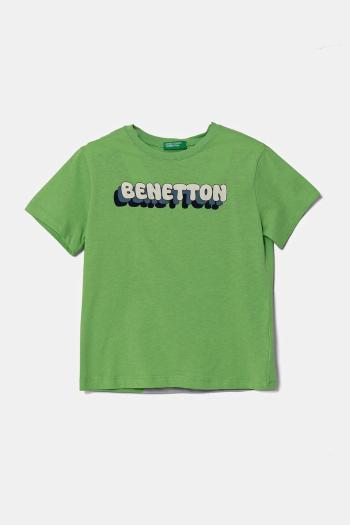 Detské bavlnené tričko United Colors of Benetton zelená farba, s potlačou, 3I1XG10HT