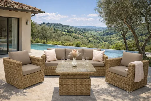 DEOKORK Ratanová variabilná zostava MALIBU pre 5 osôb (béžovo-hnedá)