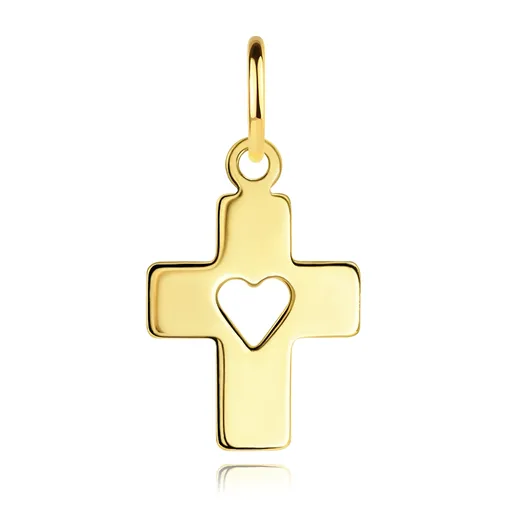 Zlatý prívesok 585 - plochý latinský kríž, široké ramená, srdcový výrez