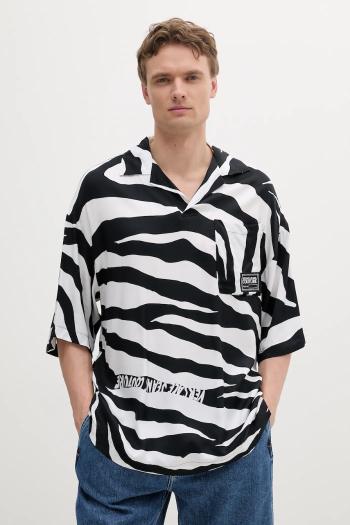 Polo tričko Versace Jeans Couture pánske, čierna farba, vzorovaná, 78GAG628 NS595