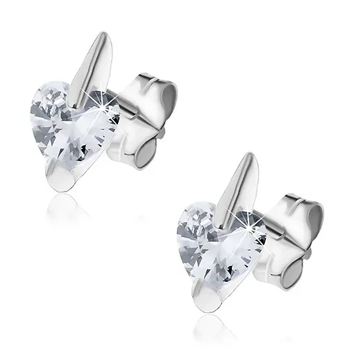 Strieborné náušnice 925 - srdcový zirkón v predĺženej objímke