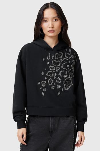 Mikina AllSaints FLOW dámska, čierna farba, s kapucňou, s nášivkou, W044JC