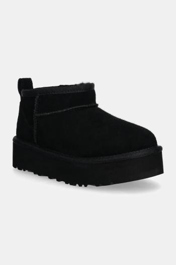 Detské semišové snehule UGG CLASSIC ULTRA MINI PLATFORM čierna farba