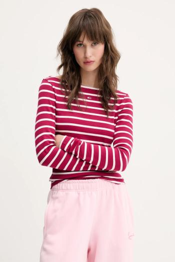 Tričko s dlhým rukávom Tommy Jeans ružová farba, DW0DW21350