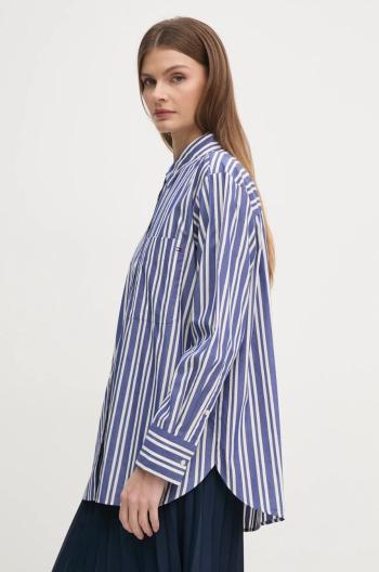Bavlnená košeľa Tommy Hilfiger dámska, tmavomodrá farba, regular, s klasickým golierom