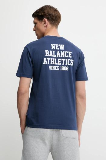 Bavlnené tričko New Balance pánske, tmavomodrá farba, s potlačou, MT51526NNY