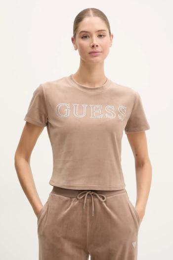 Velúrové tričko Guess COUTURE béžová farba, V4BI29 KBXI2