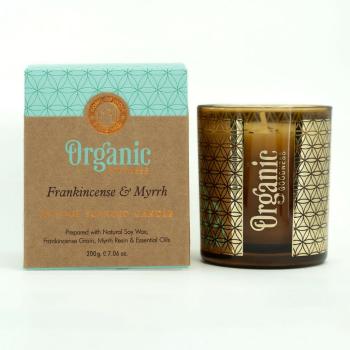 Organická vykurovacia sviečka Frankincense & Myrrh 200 g v skle so zlatou fóliou