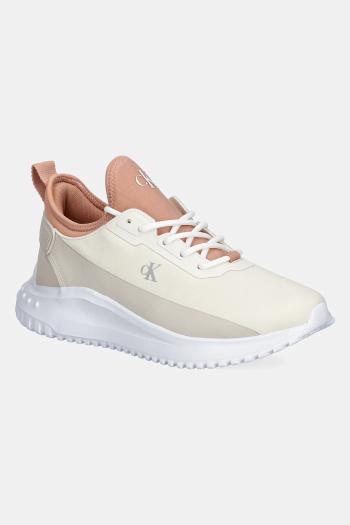 Tenisky Calvin Klein Jeans EVA RUNNER LOW LACE MIX IN dámske, béžová farba, YW0YW01759