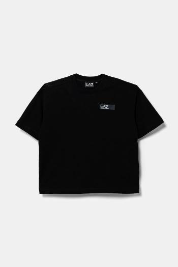 Detské bavlnené tričko EA7 Emporio Armani čierna farba, s potlačou, 6DBT59 BJ02Z
