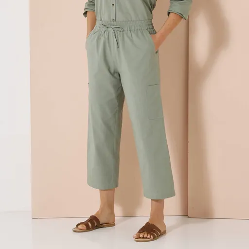 Široké 7/8 nohavice zo zmesi bavlny a ľanu