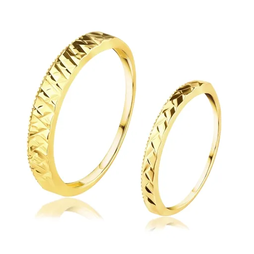 Obrúčky zo žltého 585 zlata - diamantový rez, vrúbkovaný okraj - Veľkosť: 64 mm