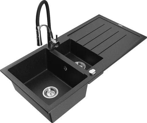 MEXEN/S MEXEN/S - Andres granitový drez s odkvapkávačom vrátane batérie Aster, čierna/strieborná metalik 6515-73-73450-07