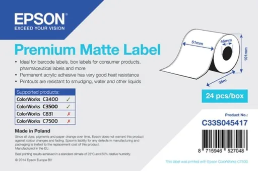 Epson C33S045417 Premium Matte, pre ColorWorks, 51mm x 35m, biele samolepiace etikety