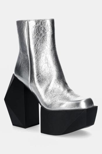 Kožené členkové topánky United Nude Stage Boot dámske, strieborná farba, na podpätku, 1075314116