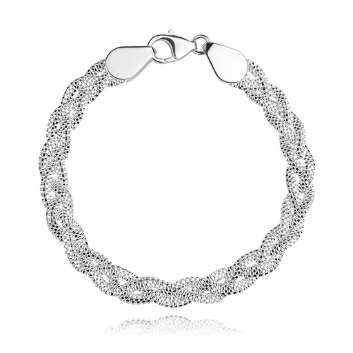 Širší náramok zo striebra 925 - vrkoč z troch pásov, vzor hadej kože