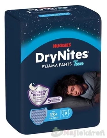 HUGGIES DryNites XL pre chlapcov 13+ rokov plienkové nohavičky 48-60kg 9ks