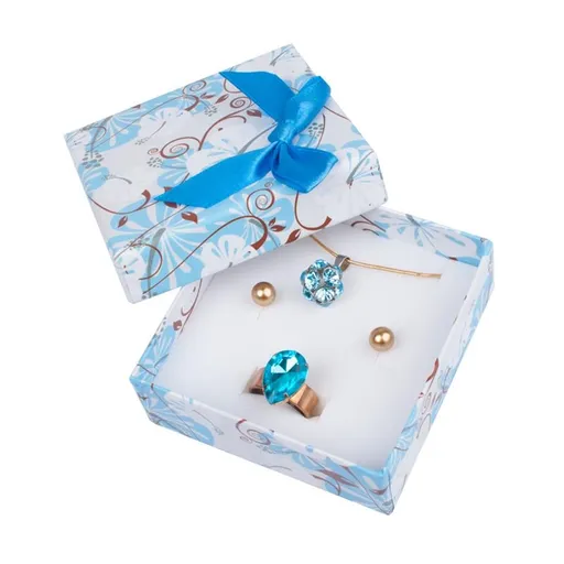 Darčeková krabička na šperky – modro-biely kvetinový vzor