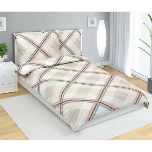 Bellatex Saténové povlečení Kostka béžová , 140 x220 cm, 70 x 90 cm, 140 x 220 cm, 70 x 90 cm