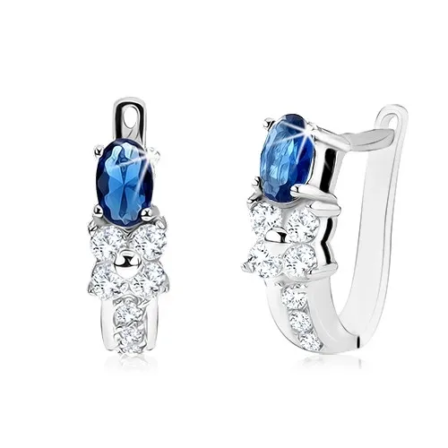 Náušnice s oválnym modrým kameňom, číry zirkónový kvet, striebro 925