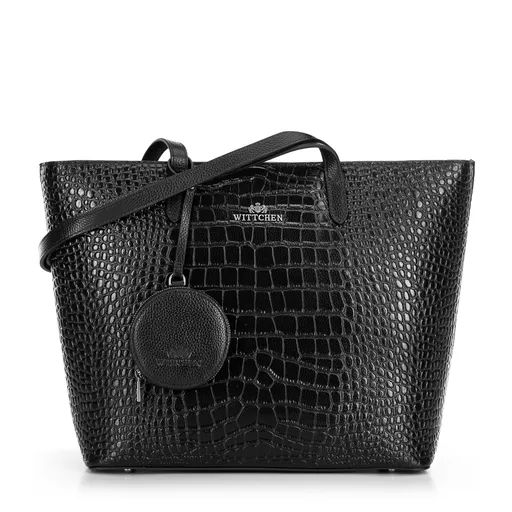 Dámska shopperka z kože s krokodílím vzorom čierno-strieborná 100-4E-618-1S