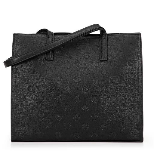 Dámska nákupná kabelka z ekokože s reliéfnym podpisom, čierna 101-4Y-P04-1