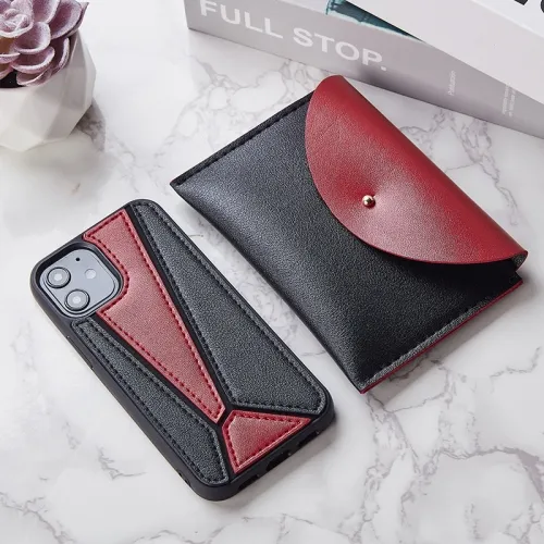 LEATHER SET Kryt + puzdro Apple iPhone 12 / 12 Pro čierny-červený