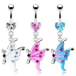Piercing do pupku - motýľ - Farba piercing: Ružová