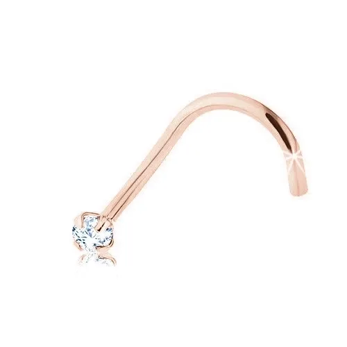Zahnutý piercing do nosa ružové 9K zlato s čírym zirkónom