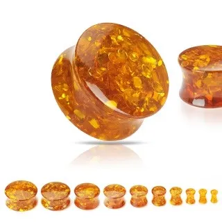 Sedlový plug zo syntetického jantáru s trblietkami - Hrúbka: 24,5 mm