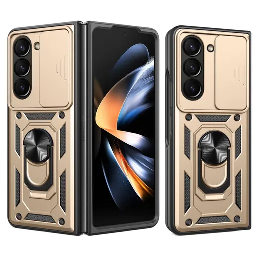 RING CAMERA Kryt s držiakom pre Samsung Galaxy Z Fold5 5G zlatý