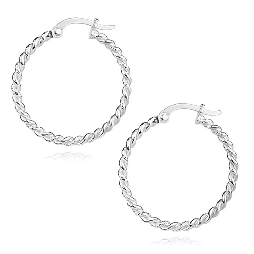 Strieborné 925 náušnice - kruhy, spletené hladké a štruktúrované ramená