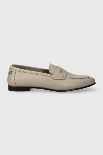 Kožené mokasíny Tommy Hilfiger ESSENTIAL LEATHER LOAFER dámske, béžová farba, na plochom podpätku, FW0FW07769