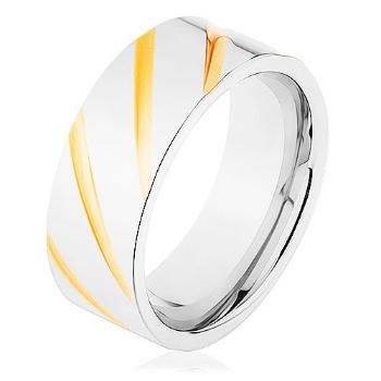 Obrúčka z ocele 316L, povrch striebornej farby, šikmé ryhy v zlatom odtieni - Veľkosť: 62 mm