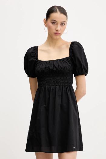 Bavlnené šaty Tommy Jeans čierna farba, mini, áčkový strih, DW0DW21334