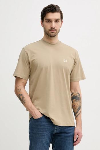 Bavlnené tričko Calvin Klein Jeans pánske, béžová farba, jednofarebné, J30J326857