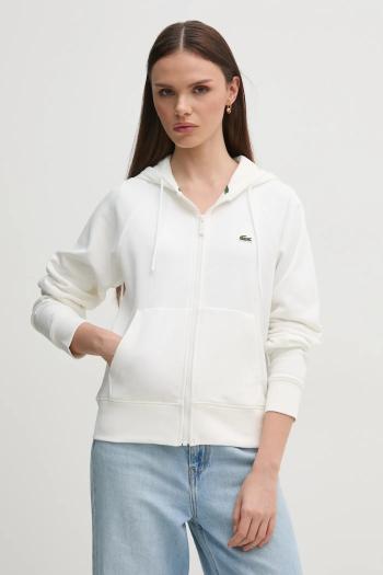 Mikina Lacoste dámska, biela farba, s kapucňou, jednofarebná