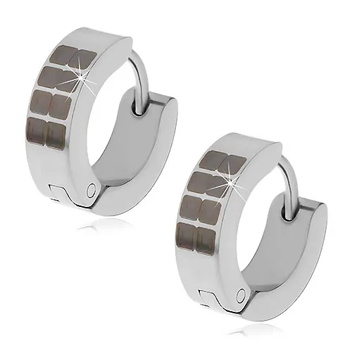 Kĺbové náušnice z ocele 316L striebornej farby, čierne štvorčeky