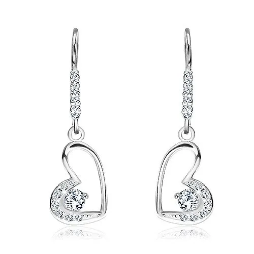 Strieborné náušnice 925 - zirkóny na srdci a háčiku