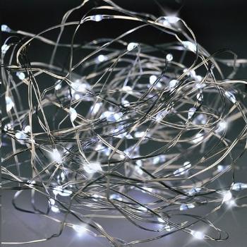 Solight vianočná reťaz strieborná, 100x mini LED, 10m, 3 x AA, studené svetlo