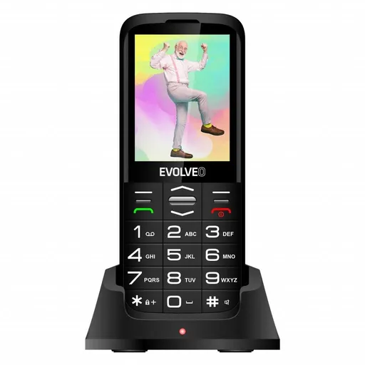 EVOLVEO EasyPhone XO, mobilný telefón pre seniorov s nabíjacím stojanom, čierna