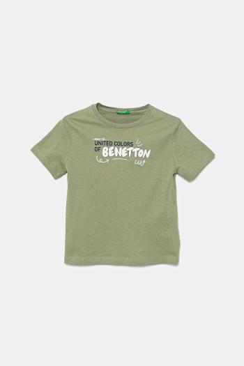 Detské bavlnené tričko United Colors of Benetton zelená farba, s potlačou, 3I1XG10JO