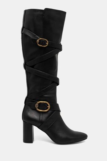 Kožené čižmy Kurt Geiger London Mayfair Strappy Knee Boot dámske, čierna farba, na podpätku, 3483800109