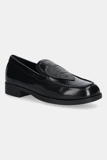Kožené mokasíny Love Moschino čierna farba, na plochom podpätku, JA10232G1NJD200A