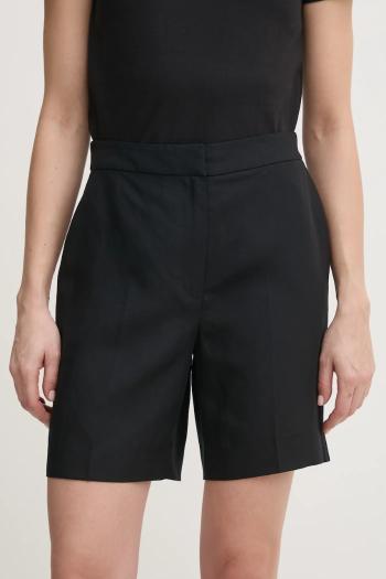 Šortky s prímesou ľanu Calvin Klein čierna farba, vysoký pás, K20K208380