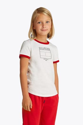 Detské bavlnené tričko Tommy Hilfiger biela farba, KG0KG08528