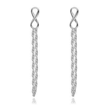 Strieborné náušnice 925, INFINITY symbol, retiazka spojená s brzdítkom