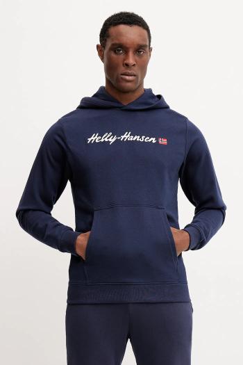 Mikina Helly Hansen pánska, tmavomodrá farba, s kapucňou, s nášivkou