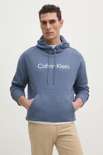 Bavlnená mikina Calvin Klein pánska, béžová farba, s kapucňou, s nášivkou, K10K111345